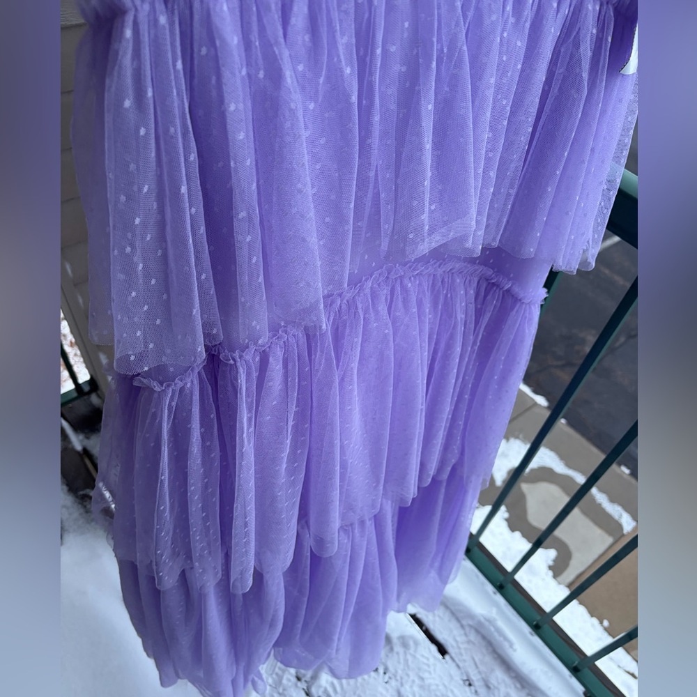 🆕 NEXT/UP Lavender Swiss Dot Tiered Tulle Maxi Dress Size 11/12 Prom Formal Gown - Picture 7 of 16